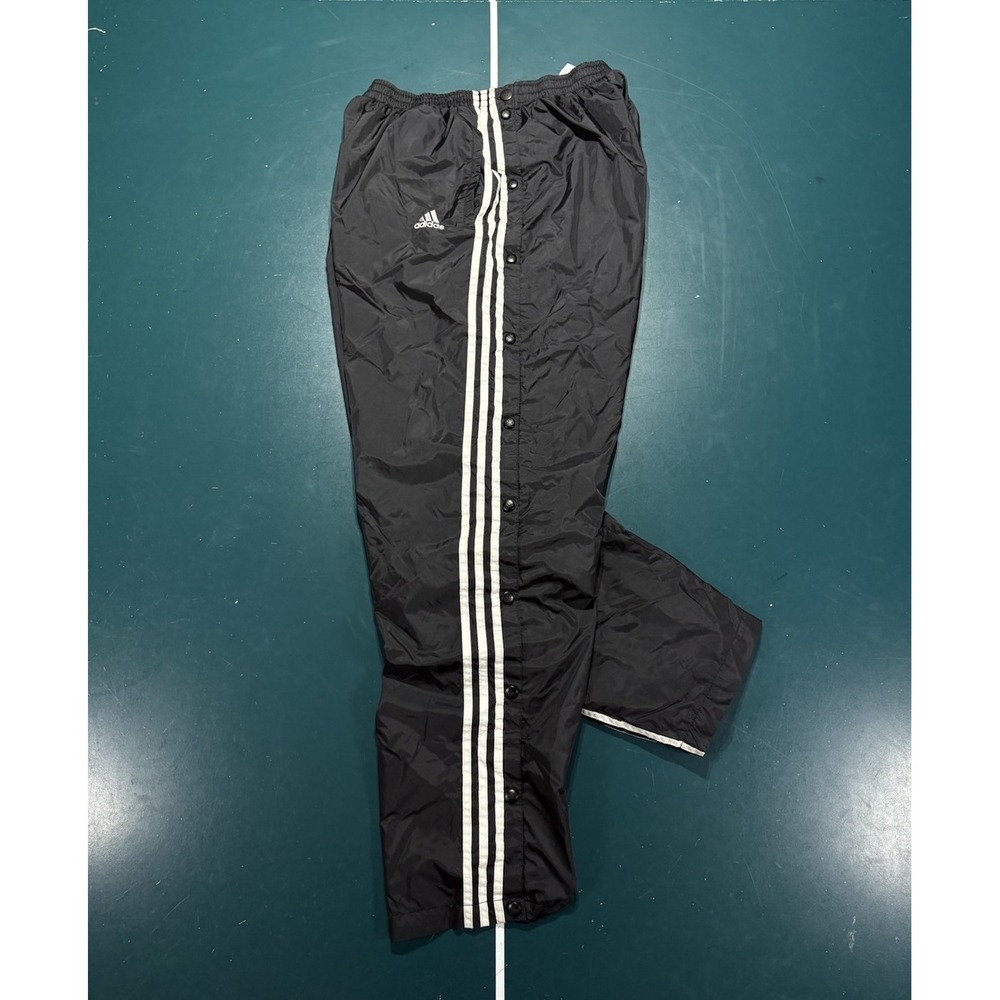 VTG 90s Adidas Tear Away Track Pants Mens XL Snap Button Breakaway Black Striped